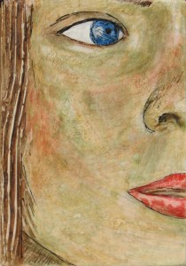 Anna #08. Egg tempera over a presculpted relief on wood panel. 9 x 12.7 cm or 3 1/2 x 5 inches.