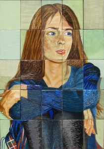 Anna Front. A mixed media painting on panels. 44.5 x 63.5 cm or 17.5 x 25 in.