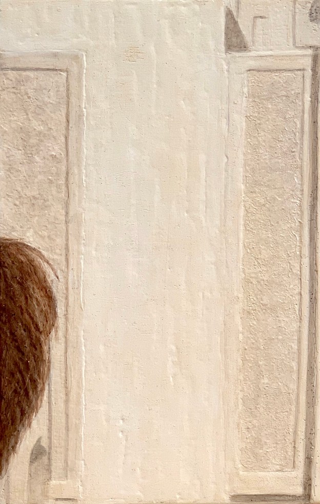 A Piece of Me #06, egg tempera over pastiglia on panel. 21 x 13.3 cm or 8 1/4 x 5 1/4 in.