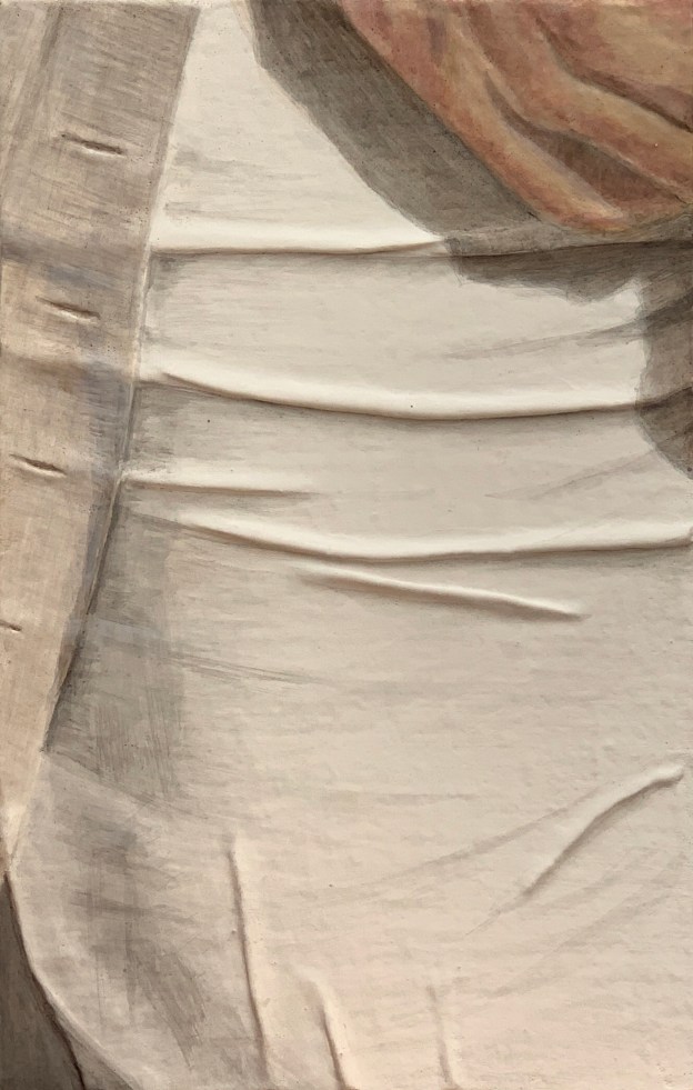 A Piece of Me#36, egg tempera over collage on panel.