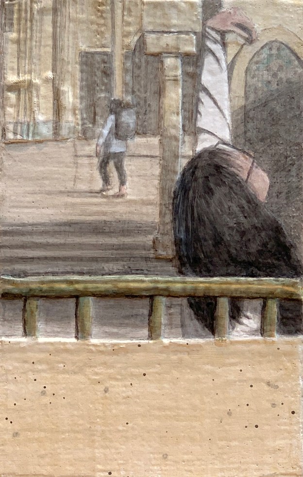 A piece of me #16, egg tempera over collage. 21 x 13.3 cm or 8 1/4 x 5 1/4 in.