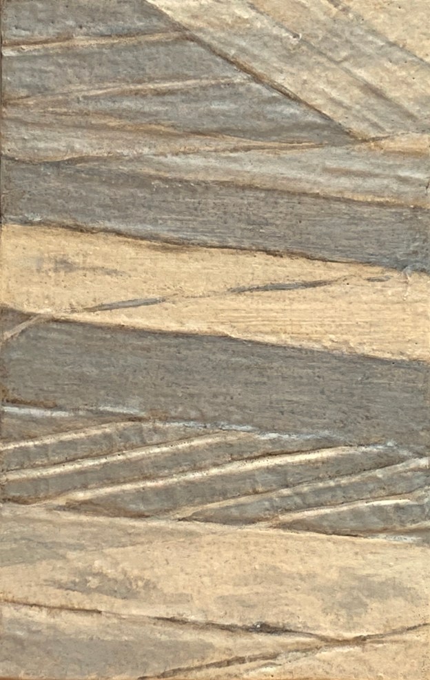 A piece of me #32, mixed technique on panel over collage, final version, 21 x 13.3 cm or 8 1/4 x 5 1/4 in.