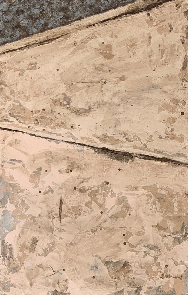 A Piece of Me #64, acrylic over collage on panel. 21 x 13.3 cm or 5 1/4 x 8 1/4 in.