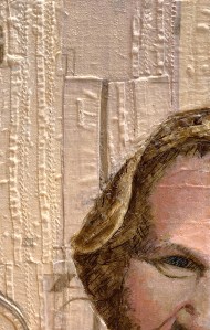 A Piece of Me #04, acrylic over collage on panel. 21 x 13.3 cm or 5 1/4 x 8 1/4 in.