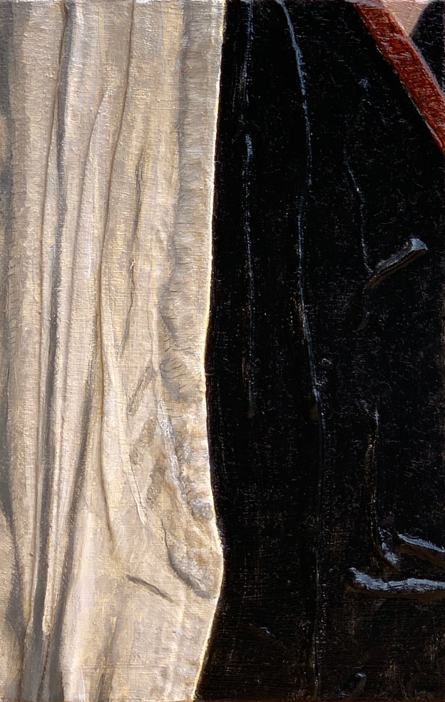 A Piece of Me #20, oil on panel over collage. 21 x 13.3 cm or 5 1/4 x 8 1/4 in.