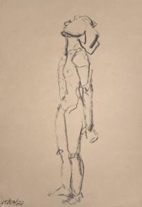 Three minute gesture study. Charcoal on sketching paper. 35 x 50 cm.