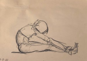 Three minute sketch, charcoal on tinted sketching paper. 35 x 50 cm.