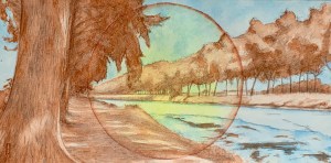 Along the Damse Vaart. Watercolour on hot-pressed paper. 6" x 12" or 11.5 x 32 cm