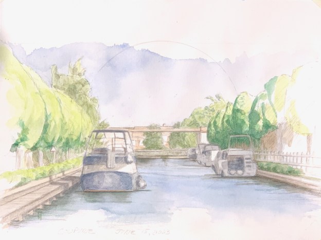 Coupurebrug, Left. Watercolor on hot pressed paper. June 15, 2033. 9 x 12" or 23 x 30.5 cm
