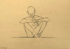 Fifteen minute figure study. Charcoal pencil on toned recycling paper. 35 x 50 cm