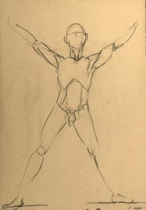 Five minute gesture study. Charcoal pencil on toned recycling paper. 35 x 50 cm.