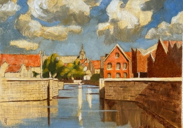 Schaarstraatbrug, Right. Oil on panel. June 10, 2024. 9 x 12" or 23 x 30.5 cm