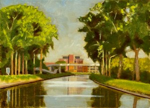 Avond aan de Jachthaven II, August 12, 2024. Oil on panel. 9 x 12" or 23 x 30.5 cm