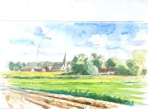 Watercolor of Koolkerke, Belgium. 23 x 31 cm or 9" x 12".