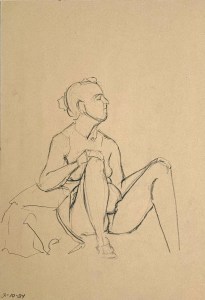 Fifteen minute figure study. Charcoal pencil on toned recycling paper. 35 x 50 cm