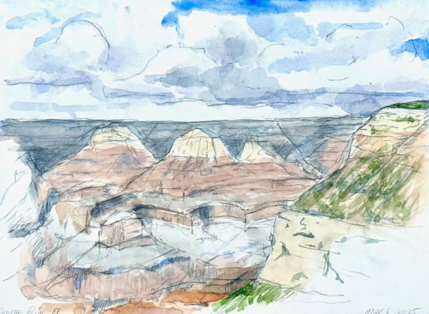 Afternoon Vista from the Grand Canyon's SouthRim. Watercolor. May 5, 2025 9 x 12" or 23 31 cm.