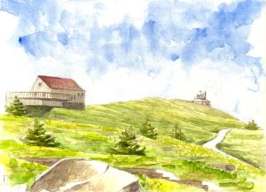 Cape Spear, St. John's Newfoundland. 17 June, 2025. watercolor on hot pressed paper. 23 x 31 cm or 9 x 13"