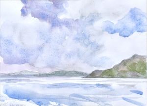 Arriving Londonderry I. 22 June 2025. Watercolor on hot-pressed paper. 21 x 32 cm or 9 x 13"