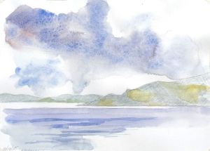 Arriving Londonderry II. 22 June 205. Watercolor on hot-pressed paper. 21 x 32 cm or 9 x 13"