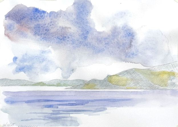 Arriving Londonderry II. 22 June 205. Watercolor on hot-pressed paper. 21 x 32 cm or 9 x 13"