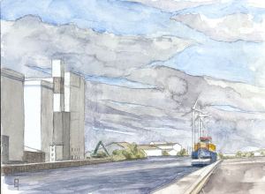 Midday light at the Bruges Harbor. August 17, 2025. Watercolor on hot pressed paper. 23 x 32 cm or 9 x 12.5 "