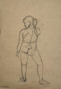 Figure Drawing, charcoal pencil on brown recycled paper. 35 x 50 cm or 14 x 20"