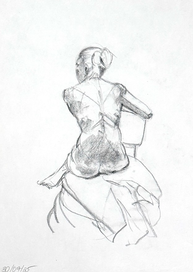 Figure Drawing, charcoal pencil on white drawing paper. 30 x 42 cm or 12 x 16.5"
