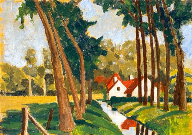 Olie schilderij van de Paarden Hoeve aan Fort van Beieren. 23 x 32 cm or 9 x 12.5 "Oil on panel. August 12, 2025