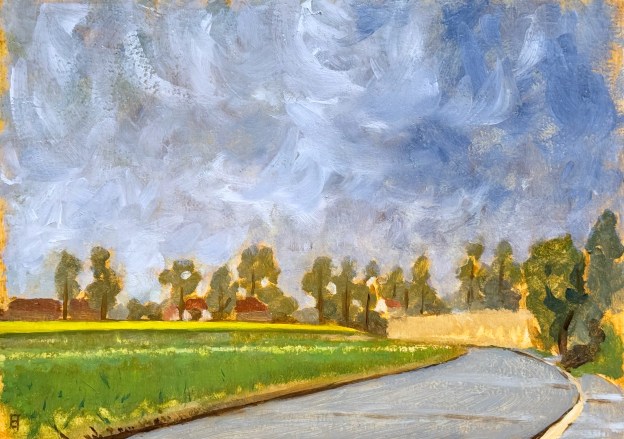 Koolzaden in Koolkerke. September 2025. 9 x 12" or 23 x 32 cm. Plein Air oil on traditional gesso panel.