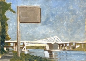 Afternoon light on the A11 bridge over the Zeebrugge Canal. September 2025 Oil on panel. 9 x 12.5' or 23 x 32 cm.