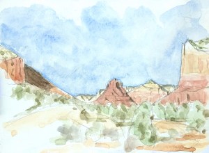 Red Rock Ranger Station Sedona, Arizona. Watercolor on hot pressed paper. 9 x 12.5' or 21 x 32 cm.