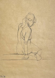 03-06-26 Figure Drawing. Charcoal pencil on brown recycled paper. 35 x 50 cm.