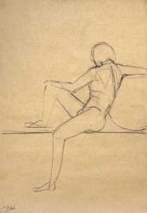 15 minute figure Drawing Brugge, July 1, 2026 Carbon pencil on recycled toned paper 35 x 50 cm