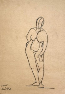 5 minute Figure Drawing 26/08, 2026. 35 x 50 cm charcoal on recycled paper.