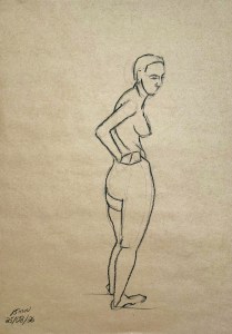 15 minute Figure Drawing 26/08, 2026. 35 x 50 cm charcoal on recycled paper.