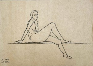 15 minute Figure Drawing 26/08, 2026. 35 x 50 cm charcoal on recycled paper.
