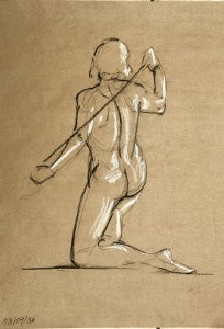 Figure Drawing 02/09/2026. Carbon pencil on recycled paper. 35 x 50 cm.