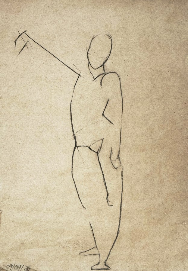 Gestural Figure Drawing 09092026, charcoal on toned paper, 35 x 50 cm.
