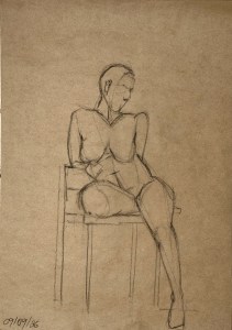 15 minute Figure Drawing 09092026, charcoal on toned paper, 35 x 50 cm.